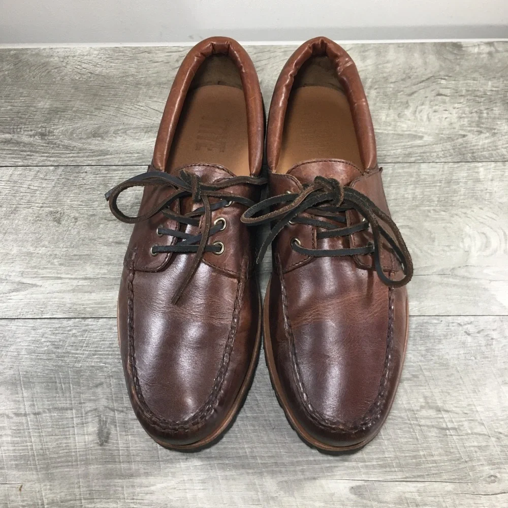 Men's Hudson Leather Campmoc Lug Sole Boat Lace Up Slip On Lug Shoes Size 11.5
